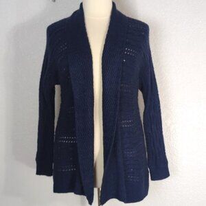Chico's Size 2(12-14/L) Navy Metallic Open Cardigan Sweater